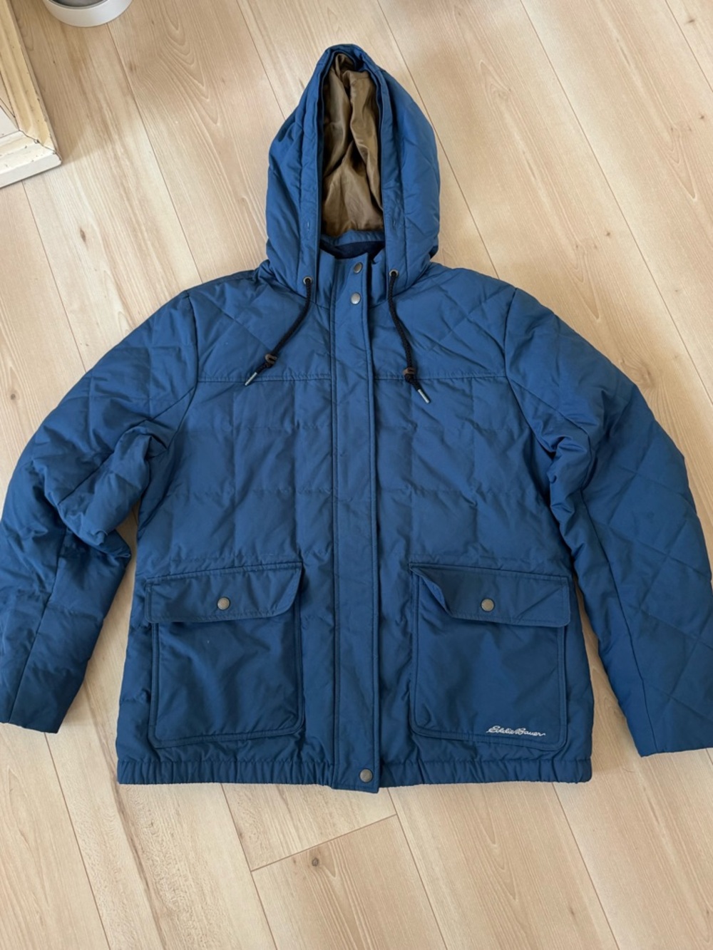 Eddie Bauer Quilted Hooded Puffer Jacket in Blue